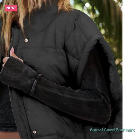 Oversized Puffer Vest Stand Collar Full Zip Sleeveless Quilted - Picture 4 of 7